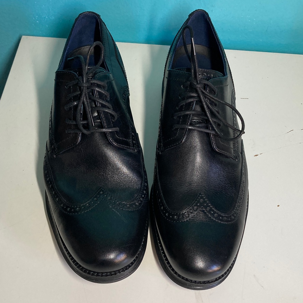 Mens Size 11.5 Cole Haan Black Leather Lace Up Dress Shoes Wingtip Oxfords